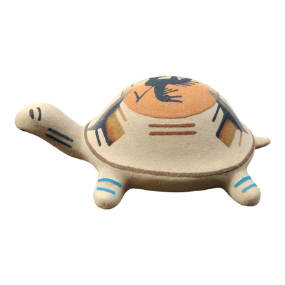 Handmade Medium Native Navajo American Sand Painted Turtle Pottery with End Of The trail Design