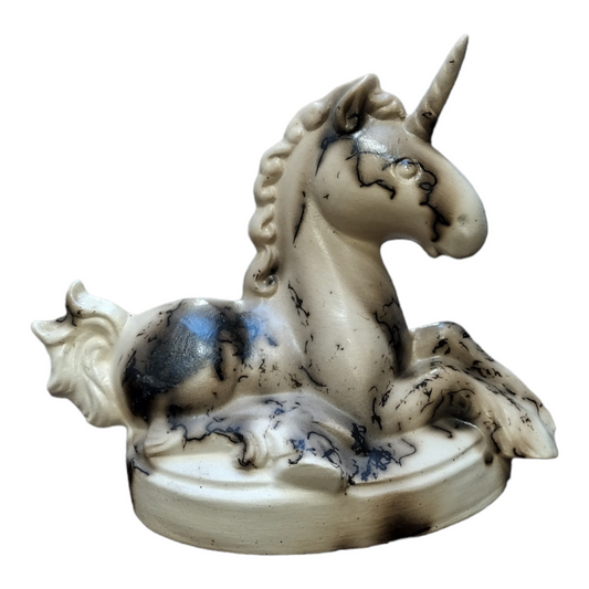 Handmade Horsehair Resting Unicorn Pottery