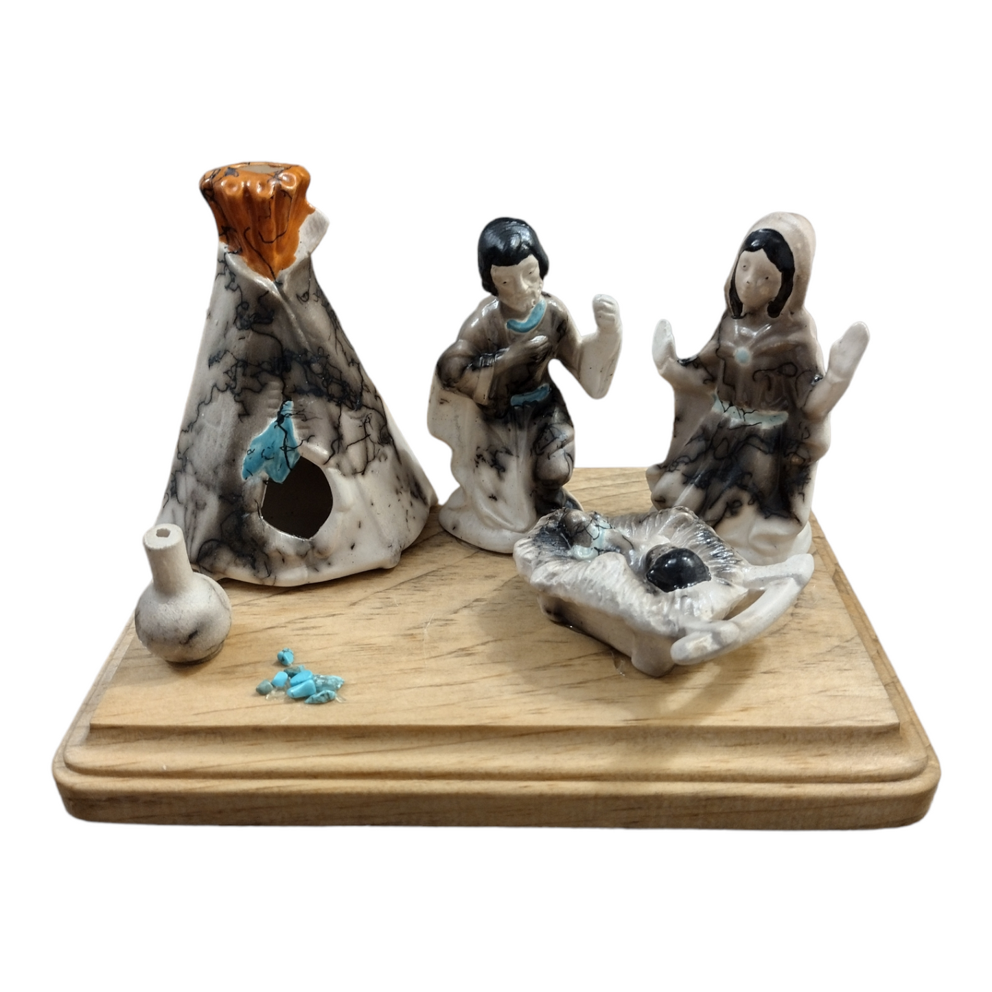 Handmade Small Horsehair Pottery Native Nativity Set with Tipi