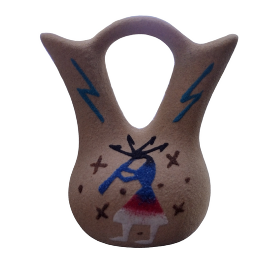 Handmade Small Native Navajo American Sand painted Wedding Vase Pottery with Kokopelli/Pottery Design.