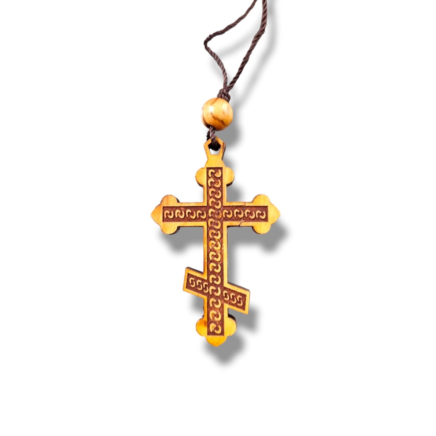 Hand Carved Olive Wood Cross with Crucifix String Necklace, From the Holy Land