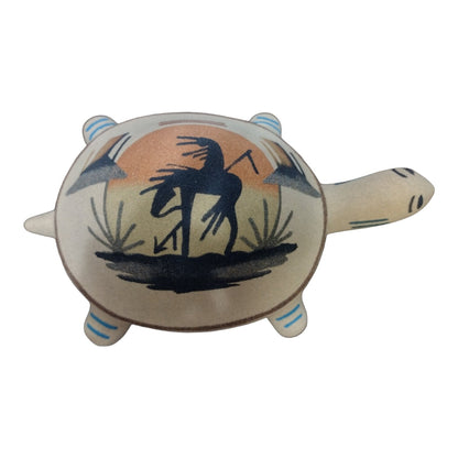 Handmade Medium Native Navajo American Sand Painted Turtle Pottery with End Of The trail Design