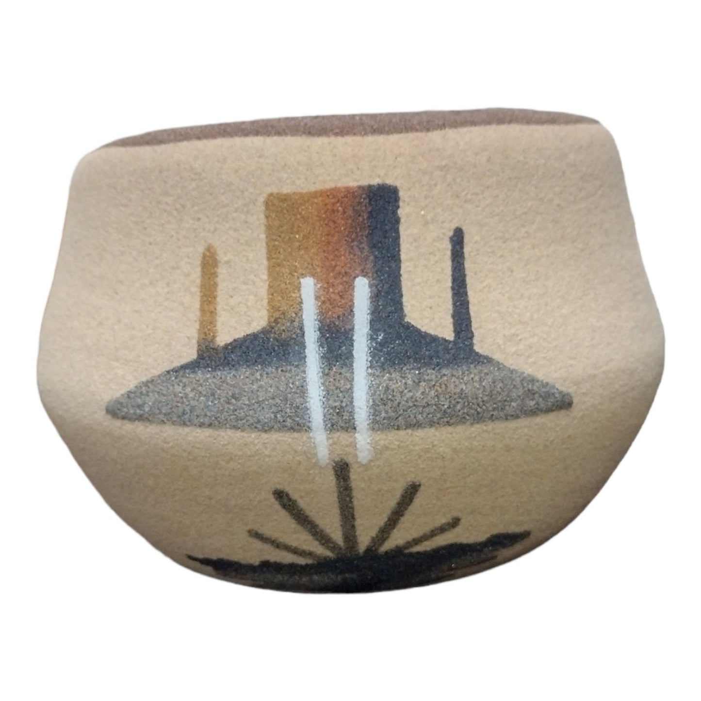 Handmade Medium Native American Navajo Wide Pottery with Bear Design