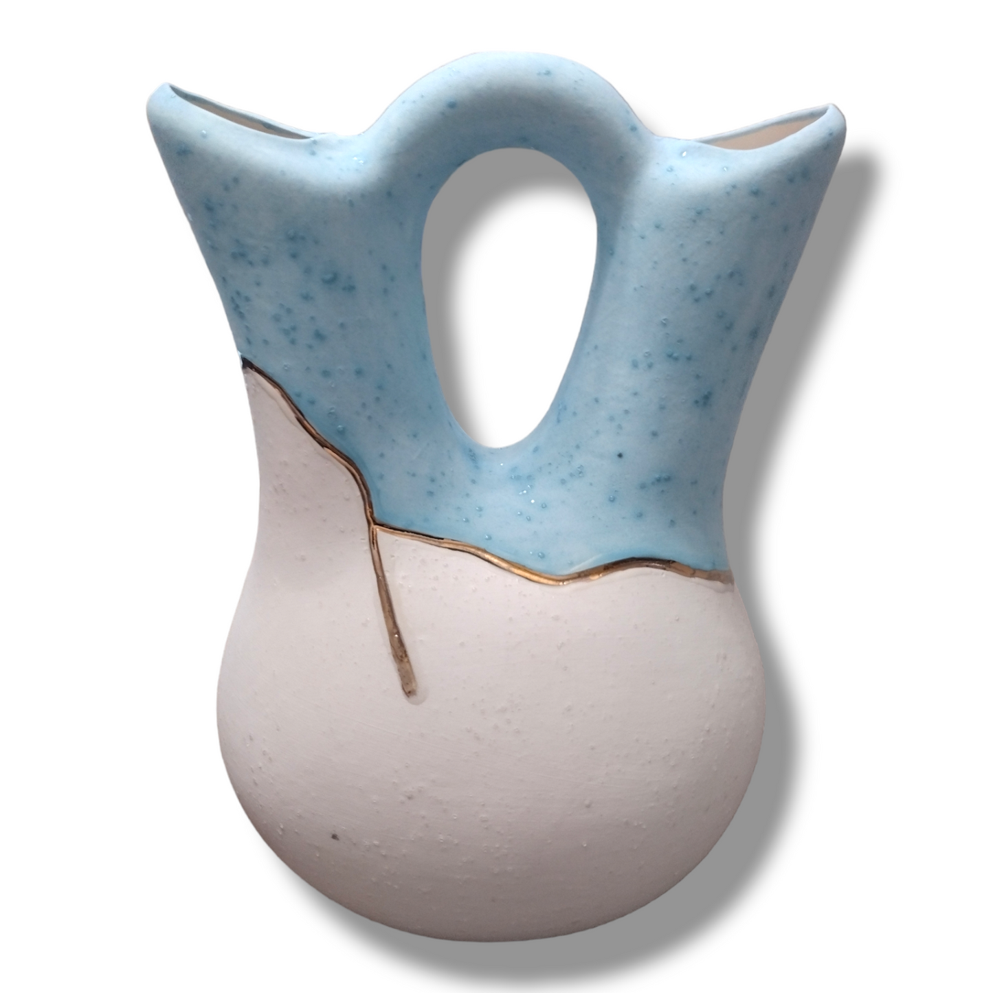 Handmade Medium White/Blue/Purple with 24K Liquid Gold and Pueblo Design Wedding Vase Pottery