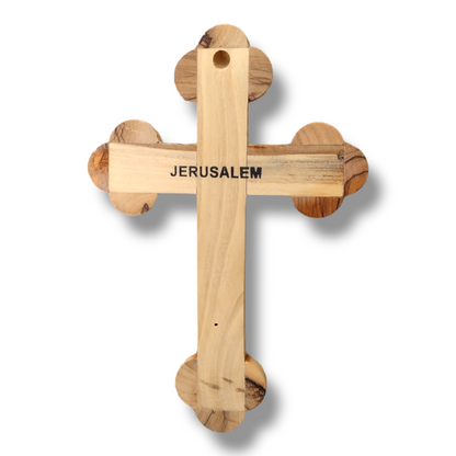 Medium Hand Carved Olive Wood Cross With Crucifix & Bethlehem Essence.