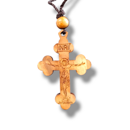 Hand Carved Olive Wood Cross with Crucifix rope Necklace, From the Holy Land